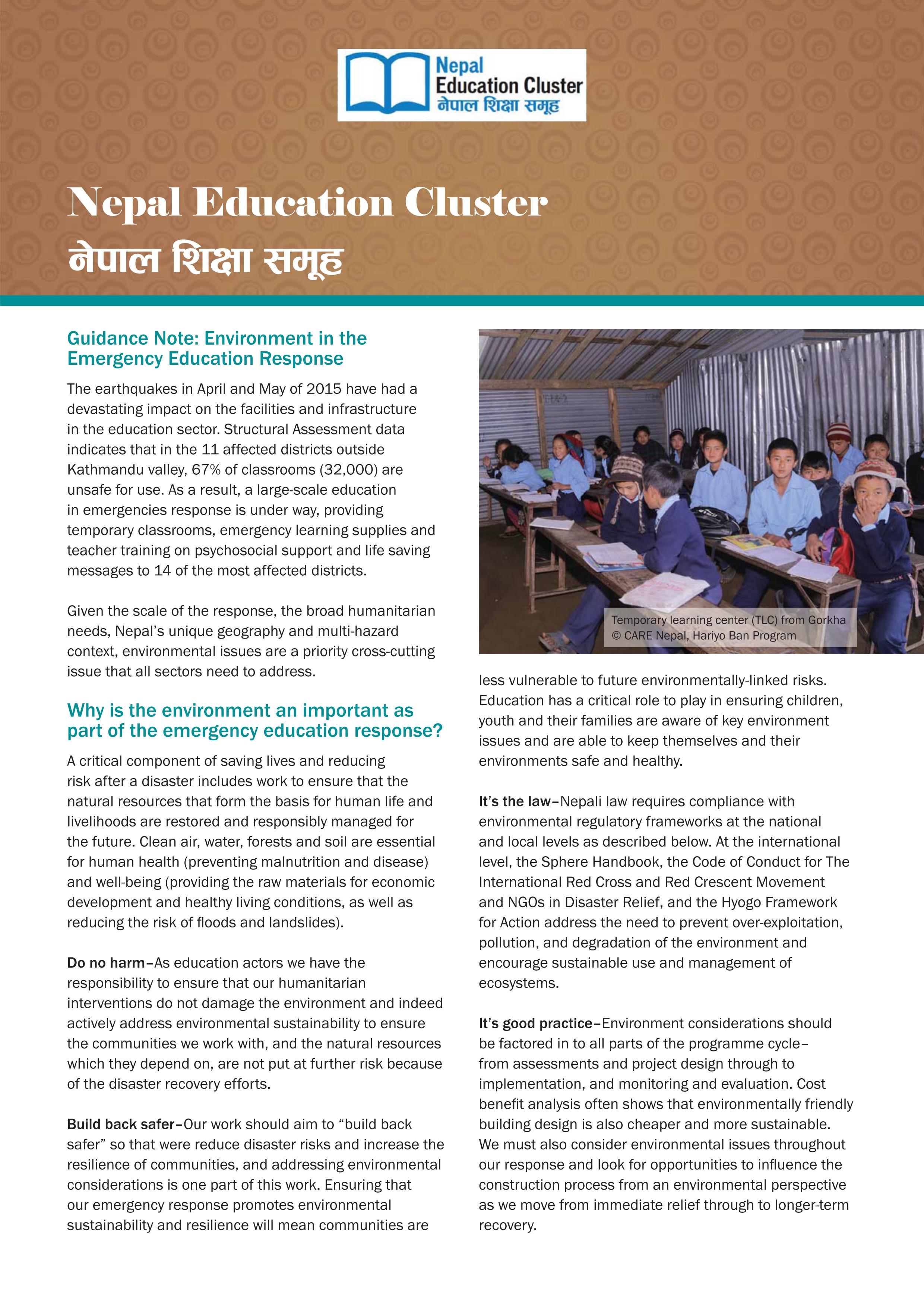 Nepal Education Cluster WWF